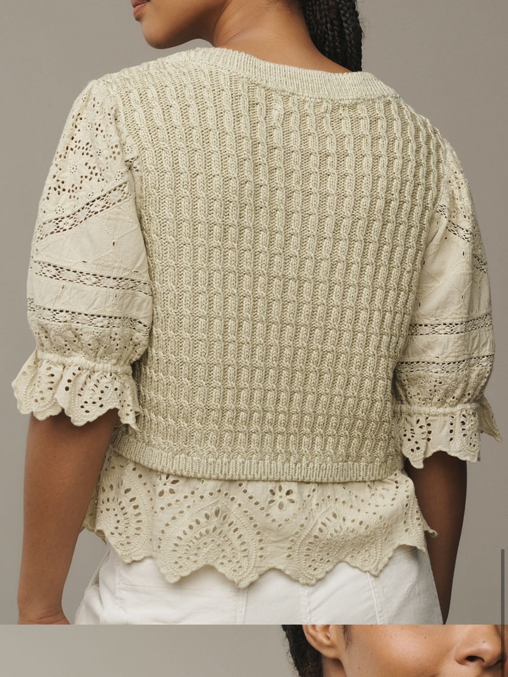 Anthropologie Olive Cream Cable Knit Sweater - Picture 6 of 12